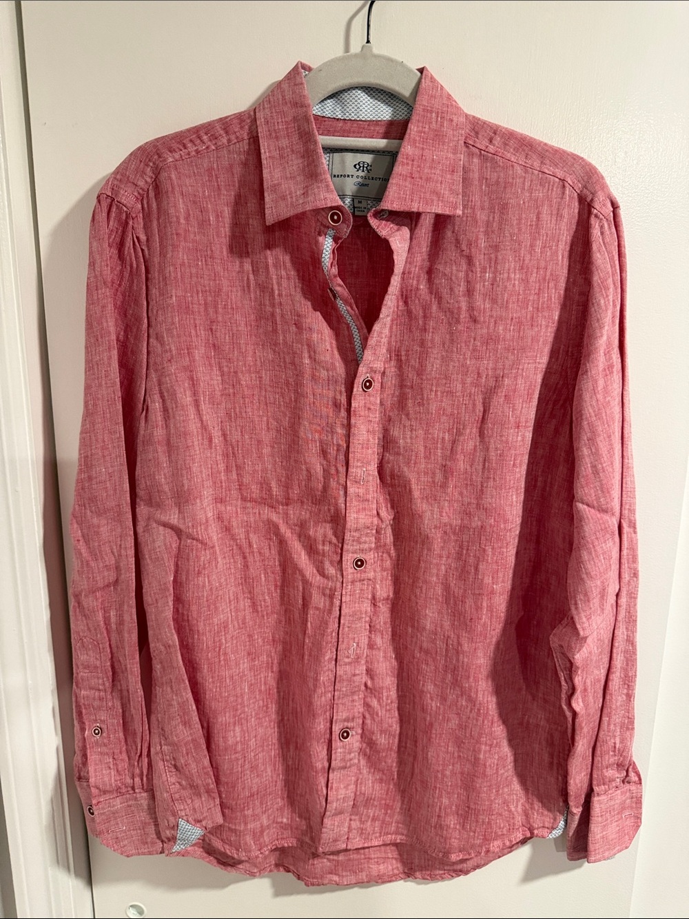 Report Collection Men's Casual Button-Down Shirt in Coral